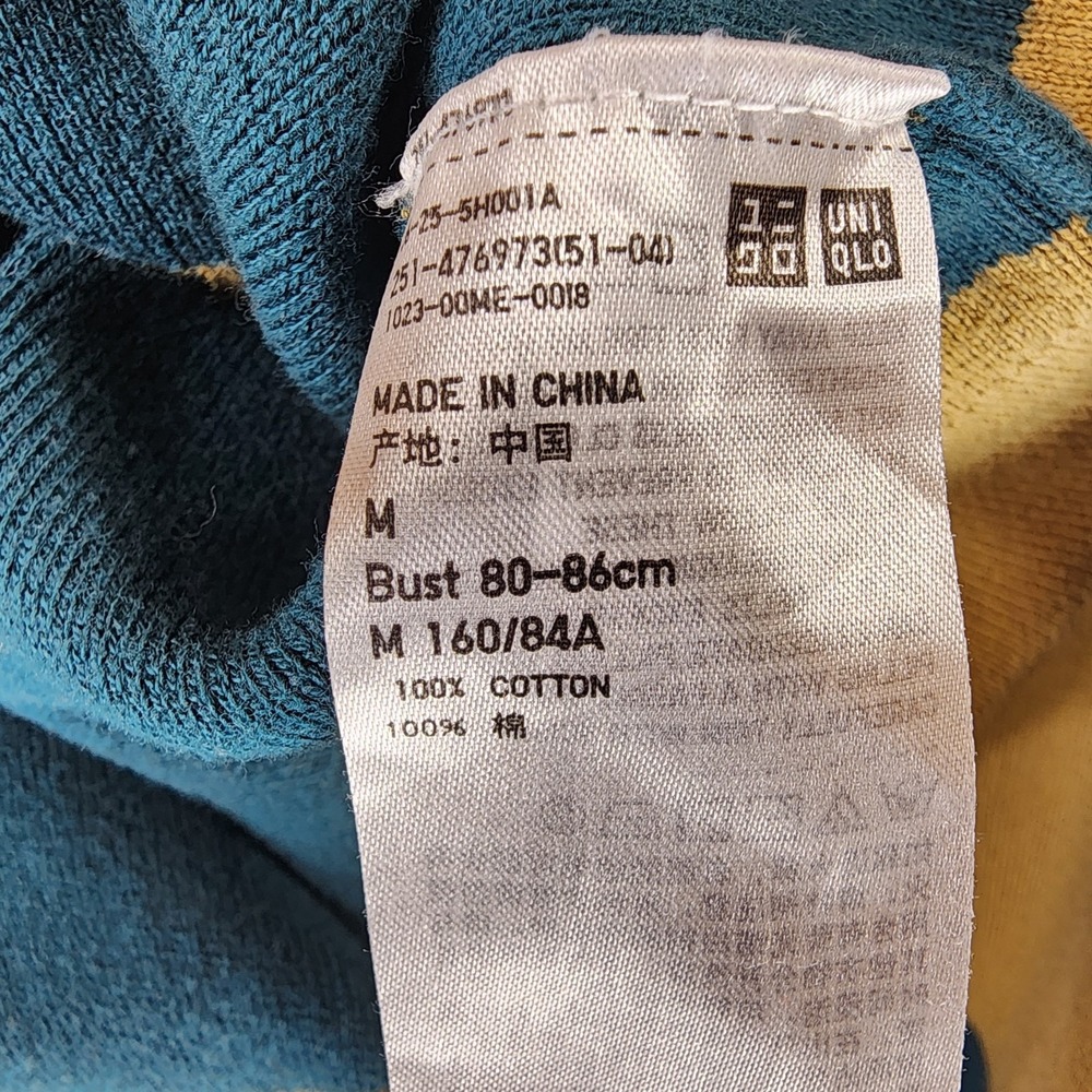 Uniqlo Smooth Cotton Relaxed Polo Sweater Womens M Gold Teal Stripe Crop Preppy - Picture 11 of 11